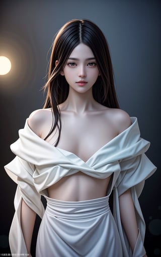 ((Masterpiece)), ((High resolution)), ((Fine detail)), (High-definition CG), HDR, (official art), (volumetric lighting:1.3), , (glowing:1.2), (pale color:1.0), (illustration:1.3), a woman, grey hanfu, winter, light snow falling, romantic atomsphere, intricate brush strokes, beautiful lighting, Color Grading, Unreal Engine, creative, expressive, stylized anatomy, digital art, long white hair, bangs, ,<lora:659111690174031528:1.0>