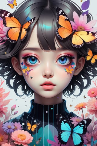 (masterpiece:1.1),(highest quality:1.1),(HDR:1),ambient light,ultra-high quality,( ultra detailed original illustration),(1girl, upper body),((harajuku fashion)),((flowers with human eyes, flower eyes)),double exposure,fusion of fluid abstract art,glitch,(original illustration composition),(fusion of limited color, maximalism artstyle, geometric artstyle, butterflies, junk art),more detail XL