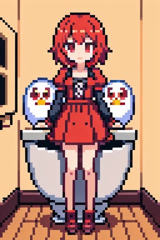 (absurdres,  highres,  ultra detailed,  perfect anatomy:1.2),  anime,  fullbody,  red fluffy dress,  halloween,  BREAK1girl,  solo,  flat chest,  (red eyes:1.1),  (Washroom,  Ghost:1.2),  (Owl:1.4),  , Pixel art