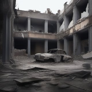 Create a poignant depiction of a world ravaged by the horrors of war. Convey the profound devastation and desolation wrought by conflict, encapsulating the somber aftermath of destruction.

Craft a scene where cities lay in ruins, their once bustling streets now mere remnants of life and vitality. Buildings crumble, walls bear the scars of conflict, and nature reclaims what was once inhabited.

Depict a sky shrouded in a gloomy haze, a testament to the upheaval that has marred the atmosphere. Use a muted and desaturated color palette to evoke a sense of sorrow and loss, while the faded remnants of color hint at a world that once thrived.

Integrate haunting details like broken artifacts, abandoned toys, and shattered remnants of everyday life. These objects serve as poignant reminders of the lives that were irrevocably disrupted.

Capture the resilience of humanity through small acts of survival - individuals searching for hope, makeshift shelters amidst the ruins, and people coming together in solidarity despite the adversity.

Embrace contrast and composition to convey the stark contrasts between the past and the present. Use lighting to enhance the sense of desolation and evoke emotion through the interplay of shadows.