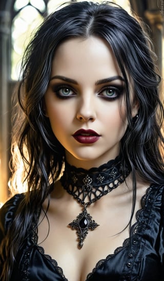 masterpiece,best quality,realistic,style of Jessica Galbreth portrait of dark gothic girl,Gothic