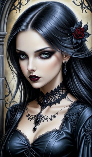 score_9, score_8_up, score_7_up, score_6_up, masterpiece,best quality,realistic,style of Jessica Galbreth portrait of dark gothic girl,Gothic