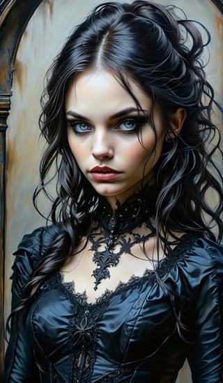 masterpiece,best quality,realistic,style of Jessica Galbreth portrait of dark gothic girl,Gothic