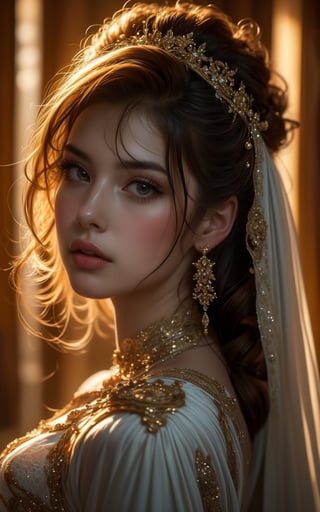 Romantic, alluring, detailed, photo, body portrait, serene, gentle. The art of beauty, refined and elegant,natural,long flowing hair,midjourney,Mystical