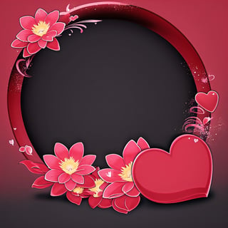 circle rounded avatar frame, in flowers, ultra detailed, intricate, red background, simple background,circleframe,in hearts