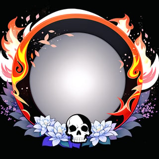 circle rounded avatar frame, in flowers, ultra detailed, intricate, white background, simple background,circleframe,in skulls,in fires