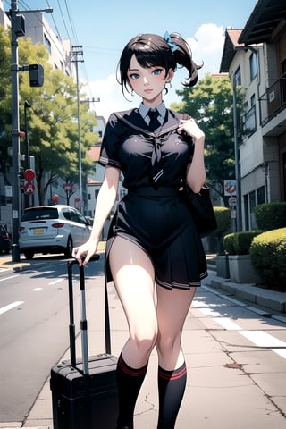 (best quality, highres:1.2), ultra-detailed, realistic, Nagara (Azure Lane), origin, school uniform, 1 girl, solo, outdoors, looking at the viewer, masterpiece, illustration, full body,