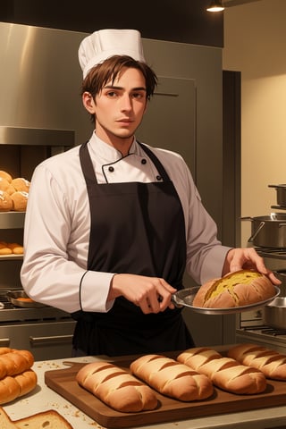 A rat as human in a chef's hat, baking bread 