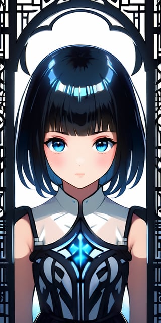 (masterpiece), realistic, (portrait of a girl), beautiful face, sunlight, cinematic light, bangs, a beautiful woman, beautiful eyes, black hair, perfect anatomy, very cute, princess eyes , (black eyes) , (frame the head), Centered image, stylized, bioluminescence, 8 life size,8k Resolution, white low-cut dress with small blue details, human hands, wonder full, elegant, approaching perfection, dynamic, highly detailed, character sheet, concept art, smooth, facing directly at the viewer positioned so that their body is symmetrical and balanced, stunningly beautiful teenage girl, detailed hairstyle,