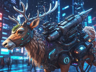 ((anime)), cyberpunk rocket reindeer, dynamic angle, depth of field, detail XL, ,realistic,finetune