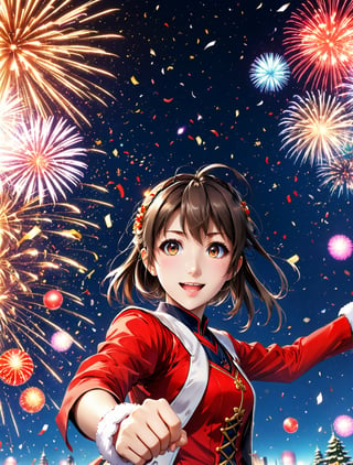 ((anime)), beautiful girl celebrating new year, dynamic angle, depth of field, detail XL,more saturation ,realistic