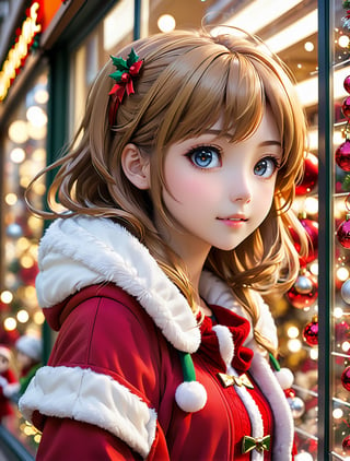 ((anime)), beautiful girl window shopping, Christmas setting, dynamic angle, depth of field, detail XL,