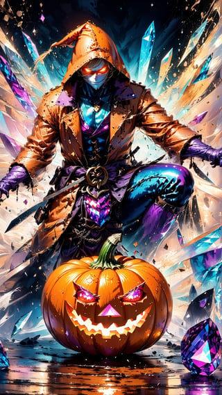 ColorART, Pumpkin headed man, crystal knife, highres, 