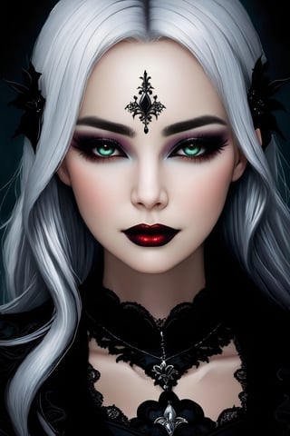 gothic fantasy, close–up portrait, Lily is a very