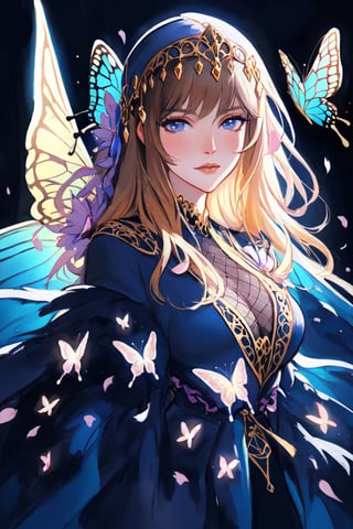 gothic fantasy, close-up portrait, butterfly in a magical garden, fishnet wings, magical creature, sparkles, sparks, falling petals, surreal, super cute, 4k, symmetrical, soft lighting, artstation trends, intricate details, high detail, pencil drawing, sketch, unreal, ann stokes, ross tran, vlop, artgerm and James jean, Brian Froud, art illustration by Miho Hirano, Nyimi Kanani, oil on canvas by Aikuta Aidogdu, oil painting, heavy brush strokes, dripping paint,High detailed ,cassdawnlvl1