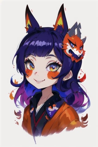 Vector painting of a Kitsune mask on Halloween, cute toon style, watercolor art style, Halloween colors, white background,midjourney