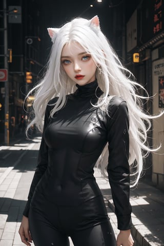female_solo , cowboy shot, absurdres , high res, ultimate detailed, high-resolution in elaborateness, large eyes, (blue eyes:1.1), BREAK medium breasts, ((, pure white hair:1.3)), (cat ears), BREAK (:3:1), Futuro Japan, minimalist streets, , streets
highres, ultra detailed, BREAK infrared photography,  ethereal glow, vibrant colors, ghostly effect BREAK , intricate designs, dimensional patterns, delicate craftsmanship, creative expression, textured art BREAK, peaceful scenery
cinematic light, Perfect light
black crop hodie, Black leggins ,High detailed , seducing_expression, seducing_eyes,  sultry_pose,
(yorha type a no. 2),(very long hair),Color magic, 