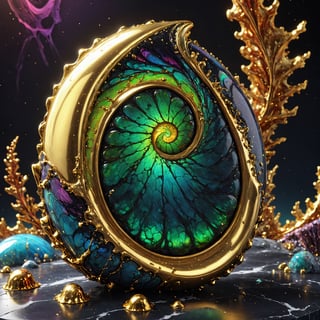 abstract modern , illumination product promotion render octan  close-up masterpeace random objects scene,  with  high contrast 4k, sharp, very detailed, high resolution
 stone object     shade  with  marble  gold dark  sea  creature chameleon ammolite sharp,  wavy modern sparckles swirl gold  fluid art stone object shade with marble
,dream,Contained Color,Extremely Realistic