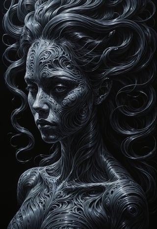 Surrealist art a linquivera kylin, bold lines, hyper detailed, dark limited palette, chiaroscuro , liiv1, . Dreamlike, mysterious, provocative, symbolic, intricate, detailed, 1girl
