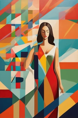 Color Field Painting, a woman, abstract, simple, geometic, color field painting style