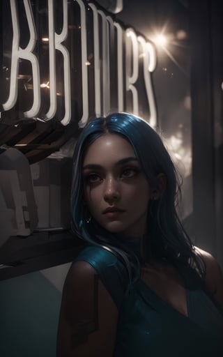 4k, (masterpiece, best quality, highres:1.3), ultra resolution, intricate_details, (hyper detailed, high resolution, best shadows),
1 woman, standing next to a neon light board, glowing in the dark, looking_at_camera, close up shot, light falling on her face, depth_of_field, glowing_lights, fog, 

realistic illumination,Mecha,blurry_light_background,realistic illumination,Holy light,Angel's wings