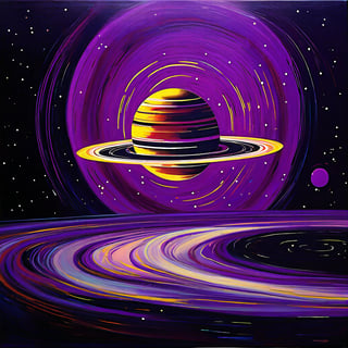 Purple Saturn in the Cosmos in Basquiat art style