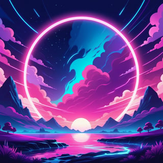 Warper with vivid pink light-blue and purple color palette with background in electric dreamsape art style