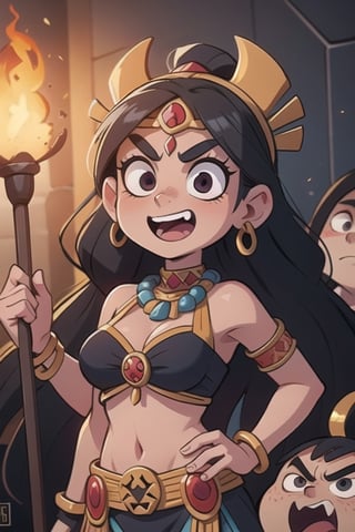1 aztec goddess of the underworld, evil face, crazy face, murderess face
