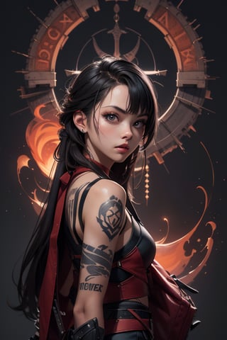 girl warrior tatto  , good image quality, night style city background
