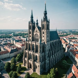 (best quality, epic masterpiece:1.3), (analog photo, landscape), Historic Gothic cathedrals around Poland, 