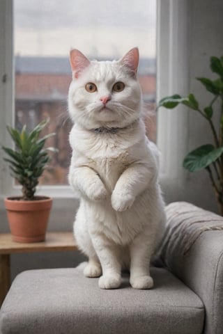 (best quality, epic masterpiece:1.3), (manga style), Illustrate a fluffy, playful, curious, and affectionate cat in a cozy living room setting, depicted in a chibi manga art style. The background should feature comfortable furniture, such as a plush sofa or armchair, adorned with colorful cushions. Sunlight streaming through a window adds a warm glow to the scene, while potted plants and shelves filled with toys enhance the playful atmosphere. The cat, with its expressive eyes and playful demeanor, could be seen perched on the back of the sofa or peering curiously out the window, engaging with its surroundings. This charming scene invites viewers into a whimsical world where the joy of companionship and relaxation with a beloved pet is celebrated ,more detail XL ,APEX colourful ,more detail XL,SHOE 