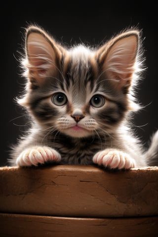 very sweet features,beautiful eyes, adorably tiny paws, sharp claws, and two perky ears, (tiny body covered with smooth fur), (furry tail as well). (adorable face with a tiny nose), a big mouth, (8k resilution), natarul lights, unreal, masterpice, amazing, (random color body), kittenpunk, hyper realism, rough texture,