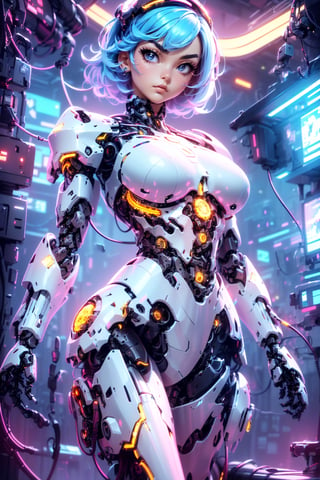 masterpiece, best quality, full body, (1 mechanical girl in a fighting stance:1.5),(transparent surfaces and skins:1.5),(many mechanical gears and electronic components inside the body:1.4),(mechanical vertebra and cervial:1.3),solo,expressionless,(wires and cables from spine to arms:1.4),(mechanical arms of surgical machine around:1.2),(Circuit boards:1.4),(character focus:1.3),science fiction, ((small breasts:1.4)),((mechanical exoskeleton)),Mecha,metal bra,metal thong, small breasts, looking at viewer, ,mecha