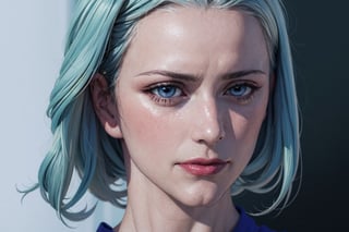 (photorealistic:1.5), anime style, closed mouth, realistic skin, blue dress, detailed pupil,  , blue haired, solo, standing,Detailedface,,zenin_maki,ASU1