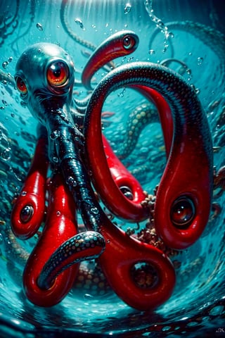 masterpiece, best quality, 3D, realistic, 1 Tentacle rising, suckers are eyes, animal, 1 Kraken arm, 1 octopus arm, 1 octopus limb, focus on tentacle, focus on  eyes, focus on limb, focus on arm, beautiful, colourful, smooth skin, illustration, artstation, painting by stanley artgerm lau, sideways glance, foreshortening, extremely detailed 8K, smooth, high resolution, ultra quality, highly detail eyes, perfect eyes, true light, glare, Iridescent, Global illumination, real light, real shadow, hd, 2k, 4k, 8k, 16k, realistic light, realistic shadow, bright Eyes, soft light, dream light,