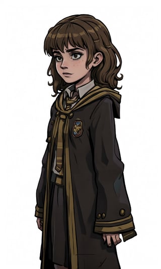 hermione granger, brunette, witch trainer hermione ,Hermione Granger, emma watson, hermione granger from harry potter movie,hogrobe, front view,ARTSTYLE_AromaSensei_ownwaifu