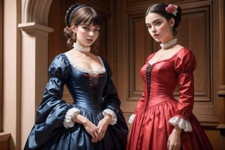 Realistic, Beautiful Women, Red Clothes, Rococo Style