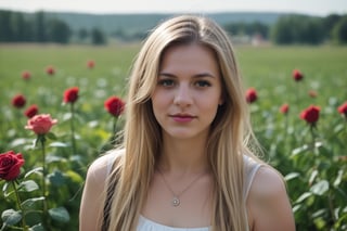 score_9,score_8_up,score_7_up,score_6_up BREAK source_real,raw,photo,realistic BREAK ,A woman with very long blonde hair is standing in a magnificent field containing of turqouis diamond roses