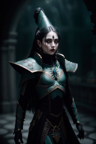 Eldar harlequin, backlit, intricate details, highly detailed, slate atmosphere, cinematic, dimmed colors, dark shot, muted colors, film grain, lut, spooky, depth blur, blurry background dof, bokeh, 3d style