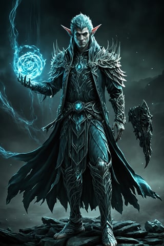 (extremely detailed 8k wallpaper), a medium photo of a fearsome male Elf necromancer, intricate, with lots of details, full body photo, dramatic,LegendDarkFantasy