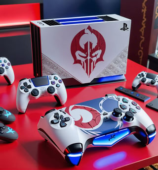 A fully customized God of War themed PlayStation 5 on a table.