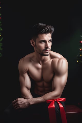 rae realistic cinematic potrait  of handsome man with dark hair, naked sitting under Christmas tree,red ribbon wrapped around him , handsome muscular r3al, detailmaster2, aesthetic portrait, cinematic colors, earthy, moodygrainy cinematic, godlyphoto r3al, detailmaster2, aesthetic portrait, cinematic colors, earthy, moody grainy cinematic, godlyphoto r3al, detailmaster2, aesthetic portrait, cinematic colors, earthy,moody,<lora:659095807385103906:1.0>