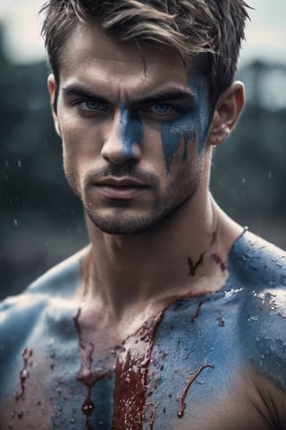 beautiful raw realistic cinematic potarait of handsome man dark  blonde short unruly hair,(((((blue grey skin)))))((((( blue skin)))))(((((avatar like skin)))))))((((angry man )))))((((Grey Blue skin))))))))
red eyes, beautiful perfect musclar perfect face,handsome man shirtless,, blood on his shirt,((((alot of blood on him  ,bloody  drenched in blood, )))))serious look on face,, looking at camera blood on his body,, dark background  muscular,handsome,beautiful perfect face, perfect body, perfect beautiful face grainy cinematic, godlyphoto r3al, detailmaster2, aesthetic portrait, cinematic colors, earthy, moody
