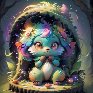 ((best quality)), ((masterpiece)), (detailed), ultra high resolution, Chibi big-eyed Dragon sitting in lush forest, full character concept, iridescent rainbow light, trending colour palette, trending on artstation, digital art, transparant background, Centred vector art,vector style,High detailed ,Color magic,plastican00d,Saturated colors