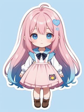 ((best quality)), ((masterpiece)), (detailed), 1girl,light pink hair, gradient hair, blue eyes, medium hair, cute face, innocent, full body, fully clothed, origin,looking at viewer,sticker