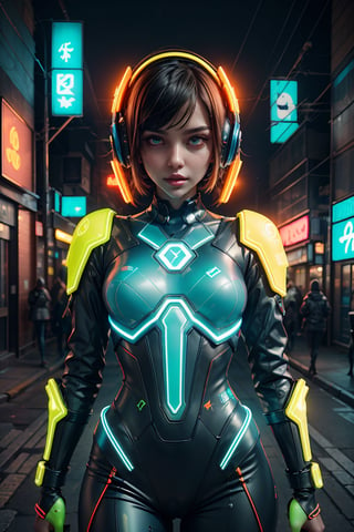 sci fi futuristic technology electricity inspired clear armour pieces with pop fashion editorial styling light up LED neon blue orange green yellow.