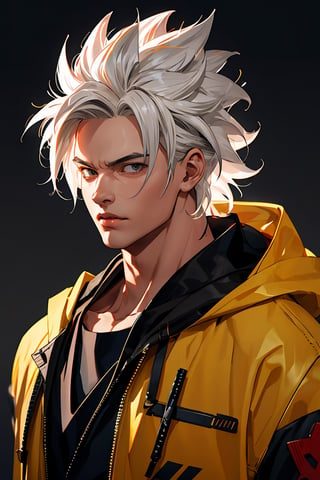 detailed portrait, ultra realistic, 1boy, highly detailed clothes, wearing neon coat with hood, beautiful face, robotic, super saiyen, blond hair, brush strokes, 12k, beautiful outfit, wlop, high definition, cinematic, behance contest winner, portrait featured on unsplash, stylized digital art, smooth,raidenshogundef,son goku