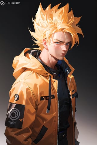 detailed portrait, ultra realistic, 1boy, highly detailed clothes, wearing neon coat with hood, beautiful face, robotic, super saiyen, blond hair, brush strokes, 12k, beautiful outfit, wlop, high definition, cinematic, behance contest winner, portrait featured on unsplash, stylized digital art, smooth,son goku