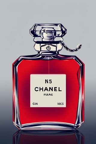 Chanel No 5 bottle with traditional chinese elements like procelaine red 