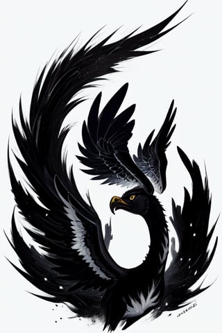 phoenix, black splash painting, white background